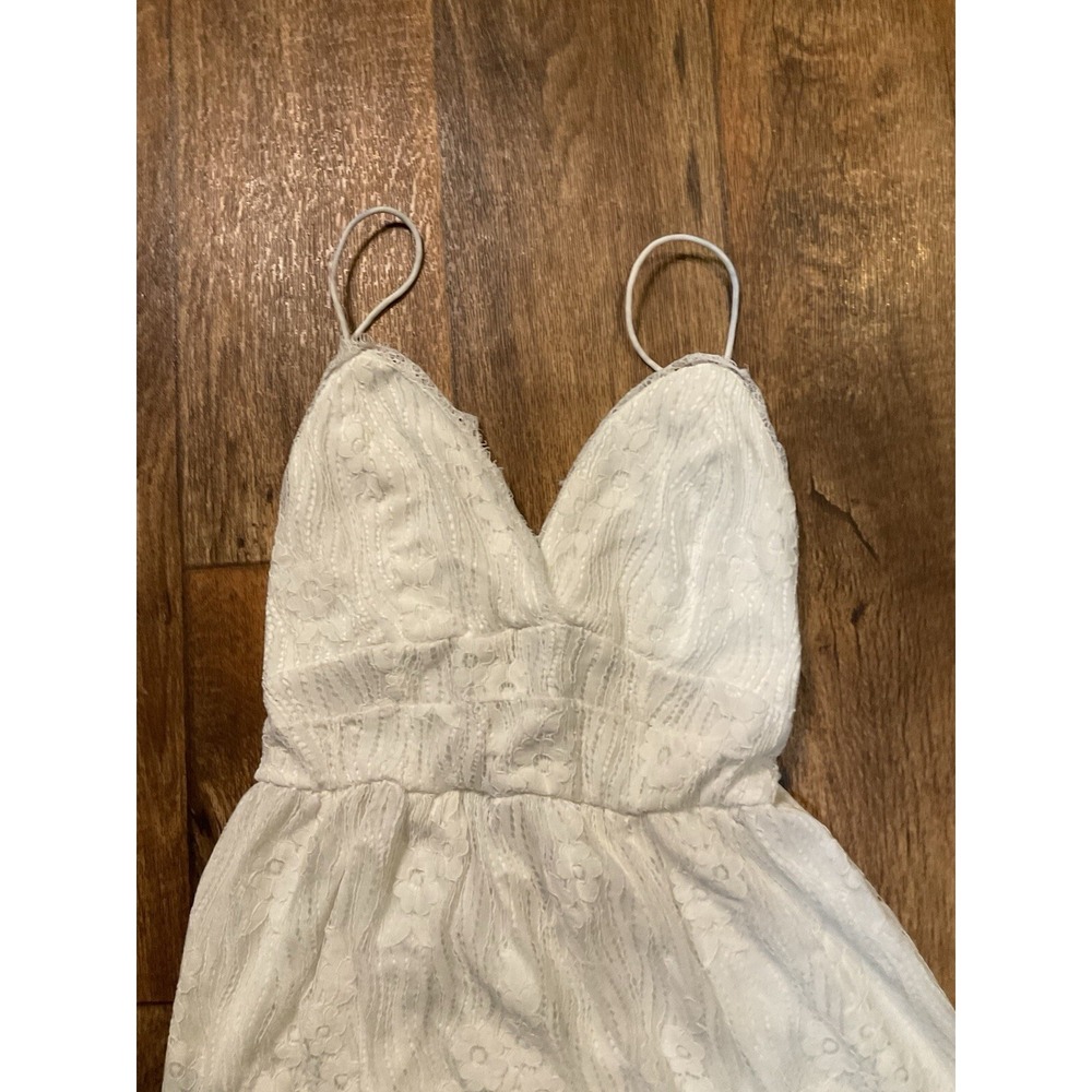 Aooksmery Dress White Lace Womens Small V Neck Lace Up Back Spaghetti Strap - Picture 3 of 9